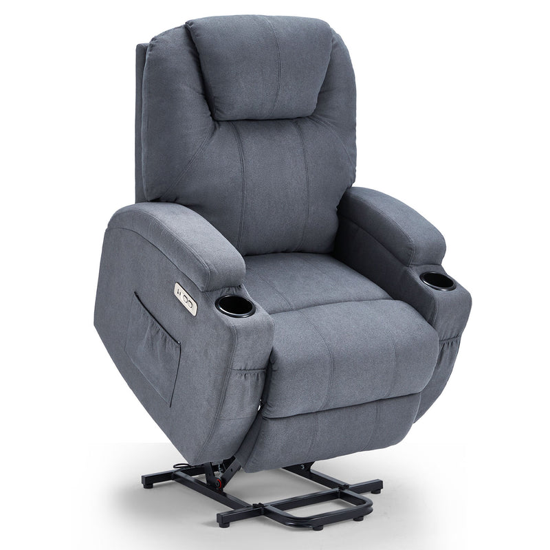 Danrelax Power Lift Chair Recliner Sofa for Elderly, Heavy Duty & Safety Motion Reclining Mechanism, 2 Side Pockets and Cup Holders, USB Ports,Grey Blue