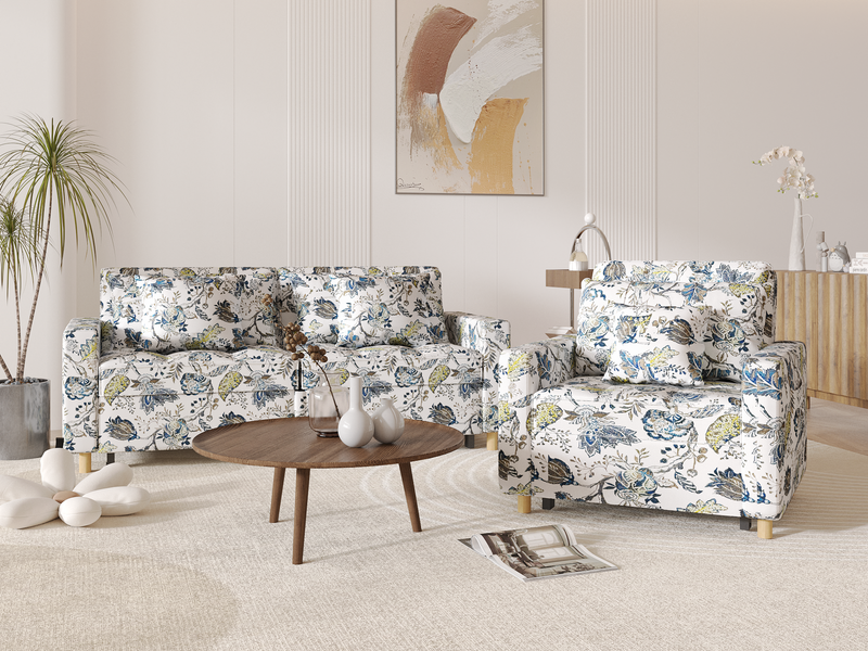 YODOLLA 3-in-1 Futon Convertible Sleeper Sofa Bed Chair for Living Room,Pull Out Couch in White Print