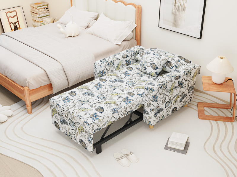 YODOLLA 3-in-1 Futon Convertible Sleeper Sofa Bed Chair for Living Room,Pull Out Couch in White Print