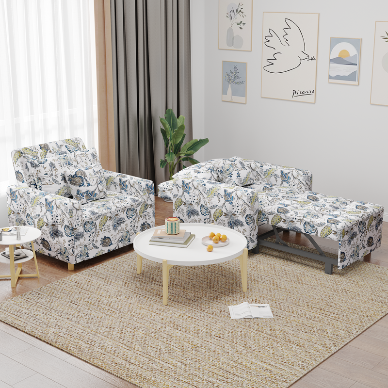 YODOLLA 3-in-1 Futon Convertible Sleeper Sofa Bed Chair for Living Room,Pull Out Couch in White Print