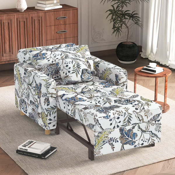 YODOLLA 3-in-1 Futon Convertible Sleeper Sofa Bed Chair for Living Room,Pull Out Couch in White Print