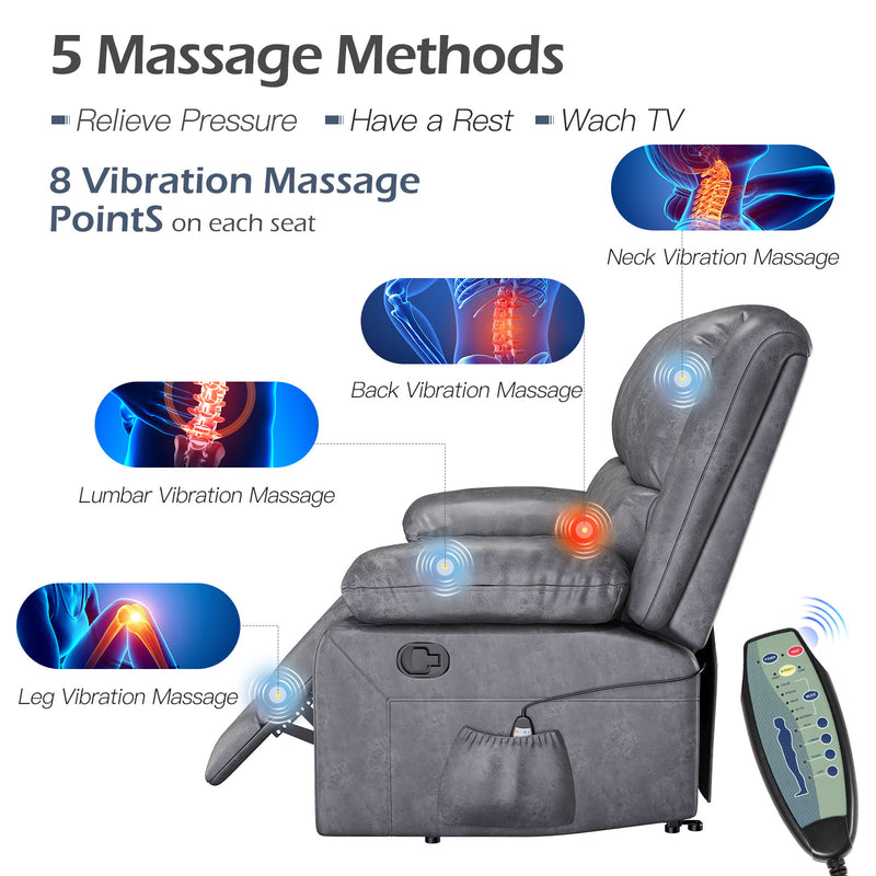 AECOJOY Reclining Loveseat with Heat&Massage Function, Double Recliner Recliner Loveseat Wall Hugger Loveseat 2-Seater Manual Control Faux Leather RV Couch, Home Theater Seating, Gray