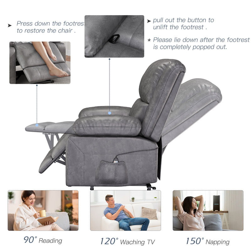 AECOJOY Leather Recliner Chair with Massage Heated Function, Home Theater Seating Sofa Gray