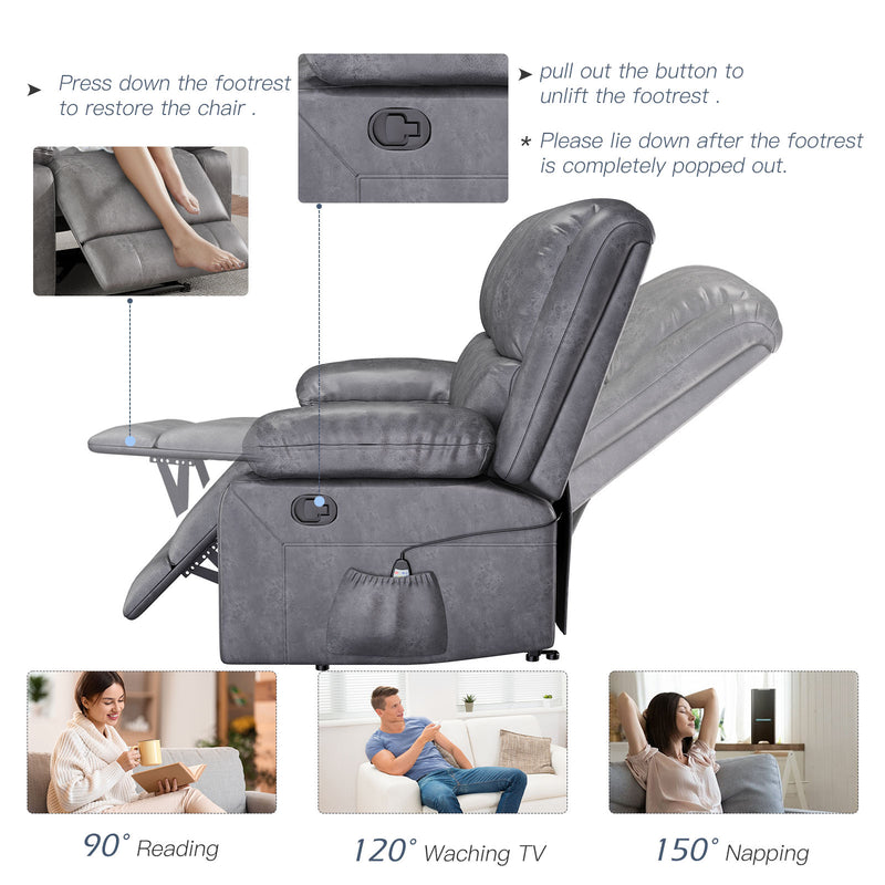 AECOJOY Reclining Loveseat with Heat&Massage Function, Double Recliner Recliner Loveseat Wall Hugger Loveseat 2-Seater Manual Control Faux Leather RV Couch, Home Theater Seating, Gray
