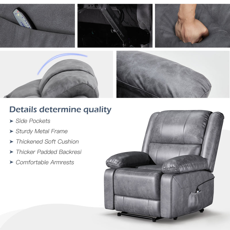 YODOLLA Leather Recliner Chair with Massage Heated Function, Home Theater Seating Sofa Gray