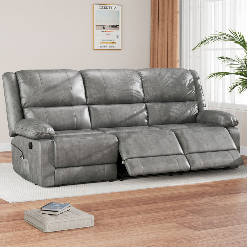 YODOLLA 3 Seat Leather Recliner Sofa with Massage Heated Function, Home Theater Seating Chair in Gray