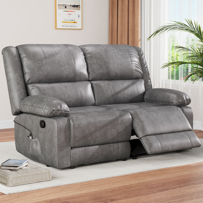 AECOJOY Reclining Loveseat with Heat&Massage Function, Double Recliner Recliner Loveseat Wall Hugger Loveseat 2-Seater Manual Control Faux Leather RV Couch, Home Theater Seating, Gray