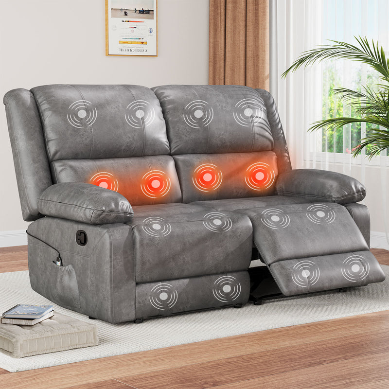 AECOJOY Reclining Loveseat with Heat&Massage Function, Double Recliner Recliner Loveseat Wall Hugger Loveseat 2-Seater Manual Control Faux Leather RV Couch, Home Theater Seating, Gray