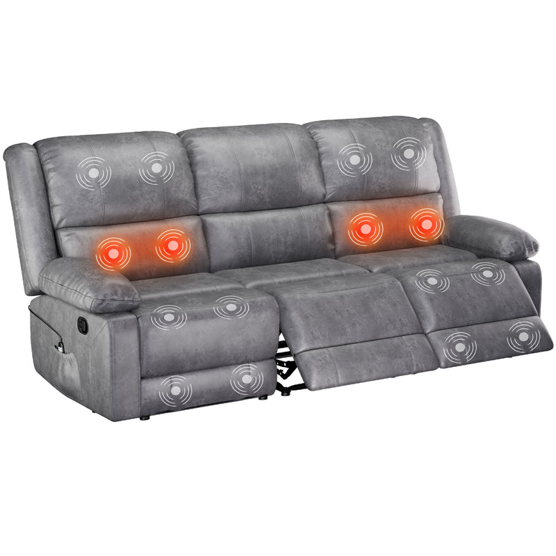 AECOJOY 3 Seat Leather Recliner Sofa with Massage Heated Function, Home Theater Seating Chair in Gray