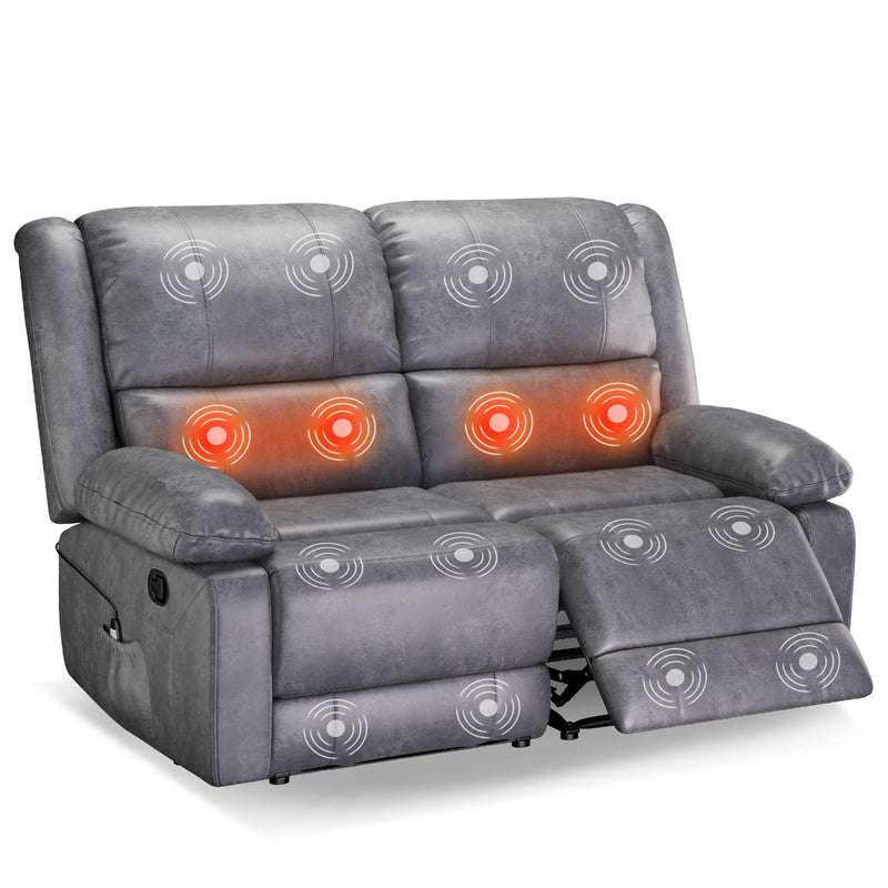 YODOLLA 2 Seat Leather Recliner Sofa with Massage Heated Function, Home Theater Seating Loveseat Chair in Gray