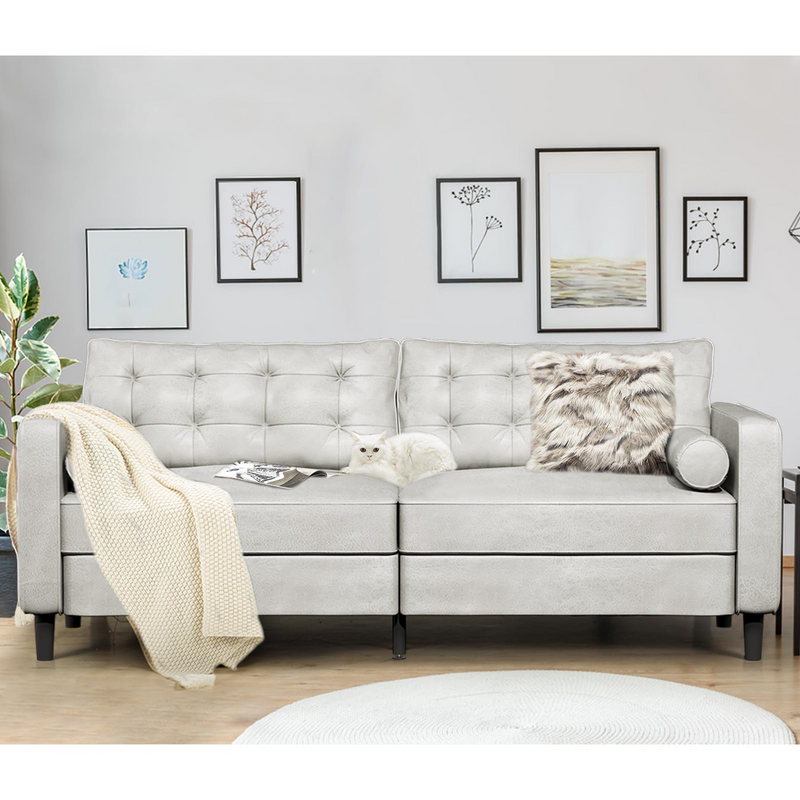 AECOJOY Leather Couch Sofa White