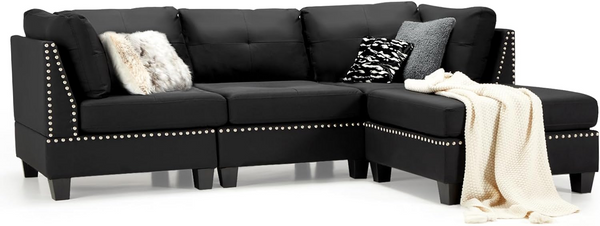AECOJOY 88.6” Convertible Sectional Sofa Black
