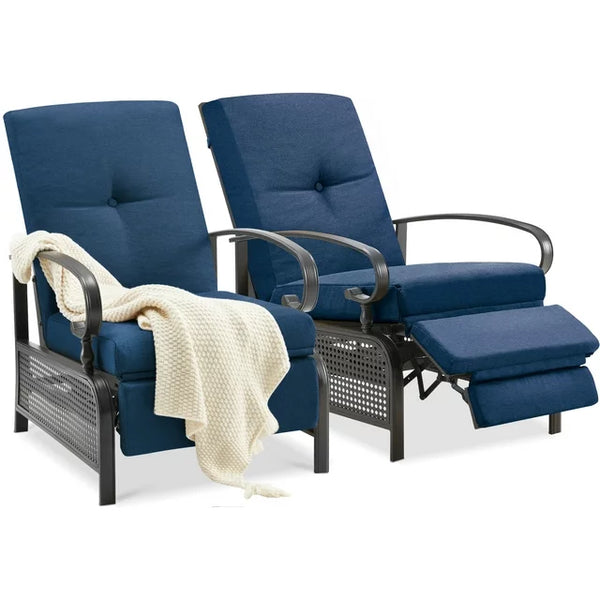 AECOJOY Adjustable Patio Reclining Lounge Chair Set of 2-Blue