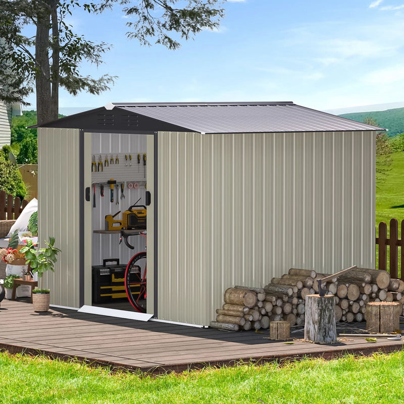 AECOJOY Galvanized Steel Outdoor Storage Shed with Sliding Door, 8 x 6 ft. Metal Storage Building