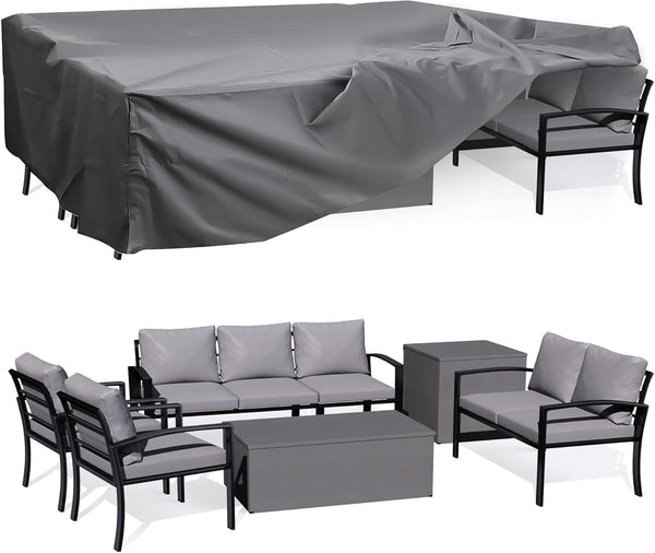 YODOLLA Outdoor Patio Furniture Sets with Two Storage Boxes and Cover Patio Furniture for Garden, Gray