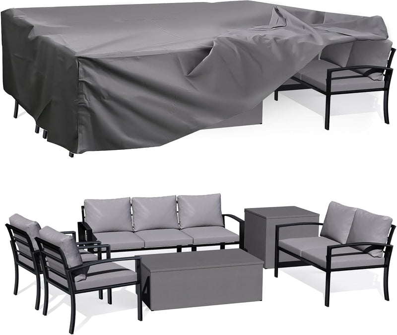 YODOLLA Outdoor Patio Furniture Sets with Two Storage Boxes and Cover Patio Furniture for Garden, Gray