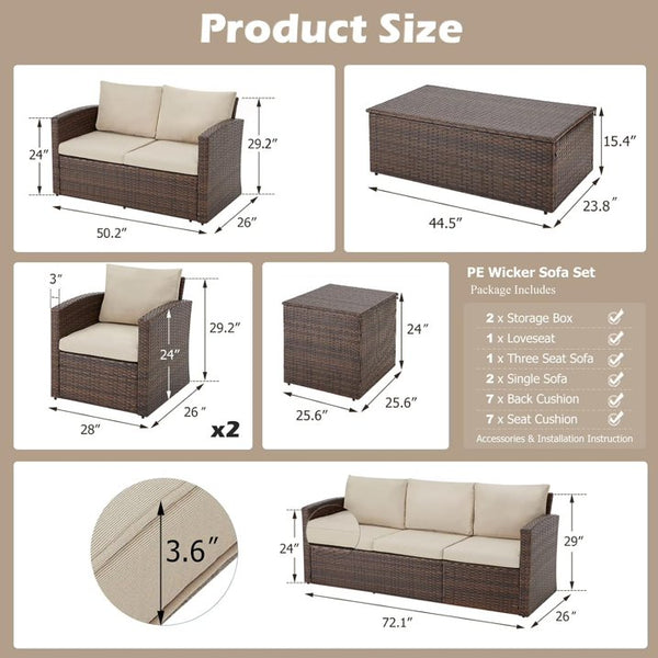 7 Pieces Patio Furniture-Beige w/ Protection Cover