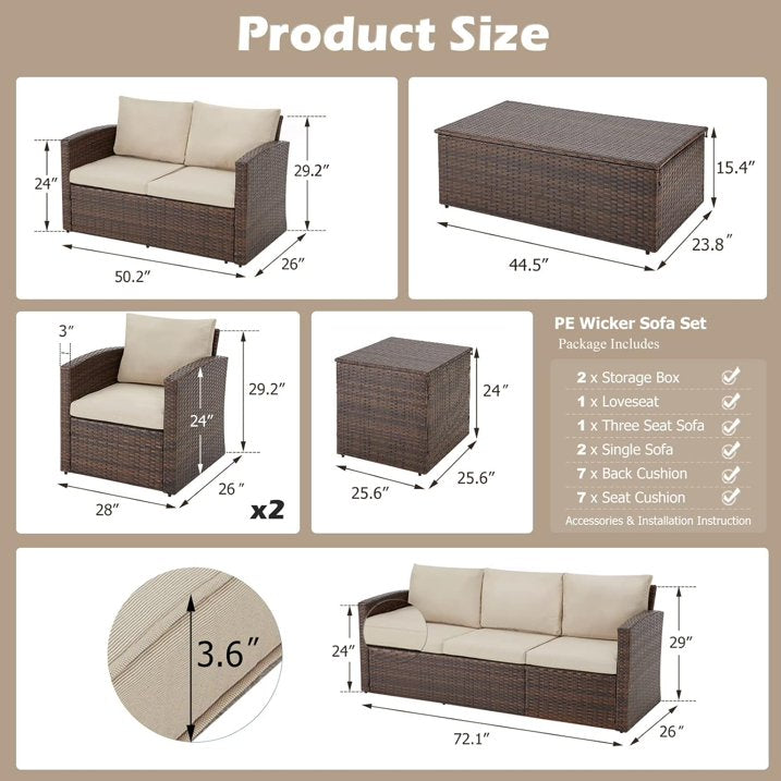 7 Pieces Patio Furniture-Beige w/ Protection Cover