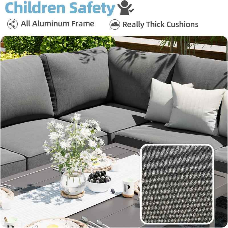 AECOJOY Aluminum Patio Furniture Sets with Waterproof Cloth Cover Outdoor Conversation Sets on Sale for Backyard,Dark Grey