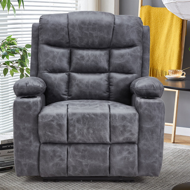 YODOLLA Oversized Nursery Electric Recliner Chair, Power Sofa with USB & Cup Holders, Breathable Leather Fabric, Home Theater Seating in Bronze Dark Grey