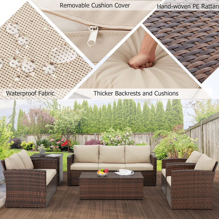 7 Pieces Patio Furniture-Beige w/ Protection Cover