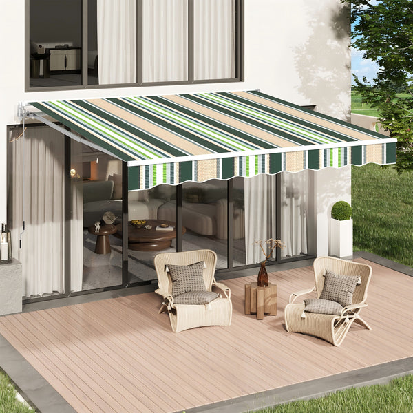 AECOJOY 13' x 10' Manual Retractable Patio Awning,Outdoor Awning Retractable Sunshade Shelter in Mixed Beige Green Stripes
