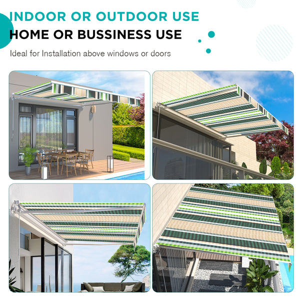 AECOJOY 13' x 10' Manual Retractable Patio Awning,Outdoor Awning Retractable Sunshade Shelter in Mixed Beige Green Stripes