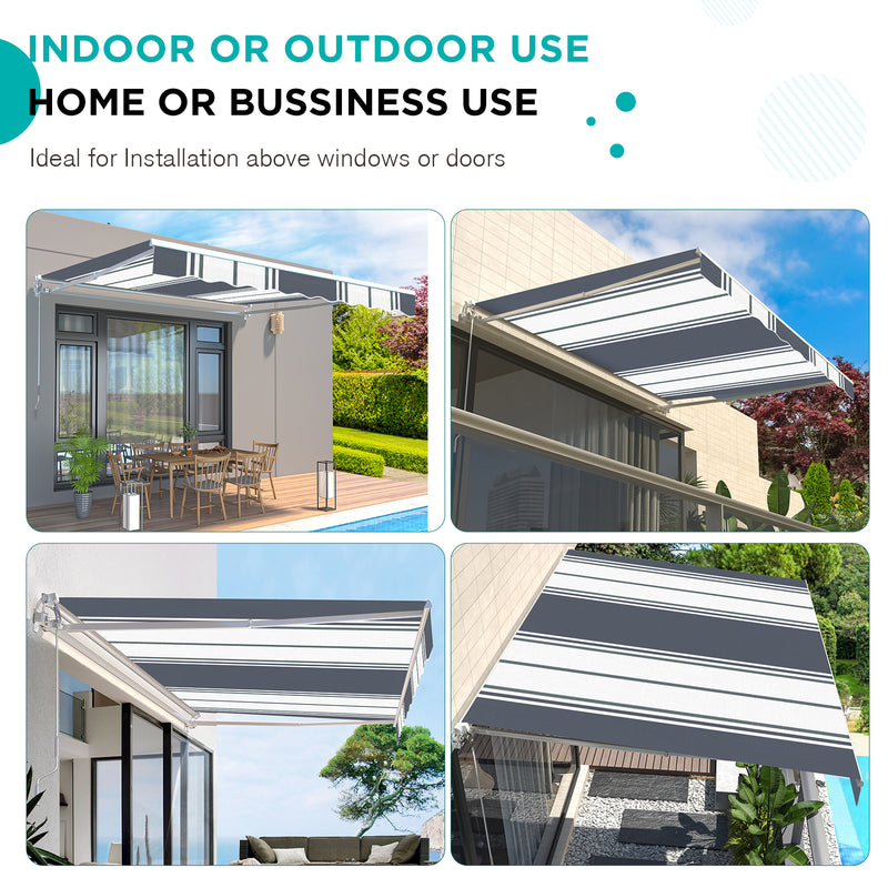 AECOJOY 13' x 10' Manual Retractable Patio Awning,Outdoor Awning Retractable Sunshade Shelter in Blue Stripes
