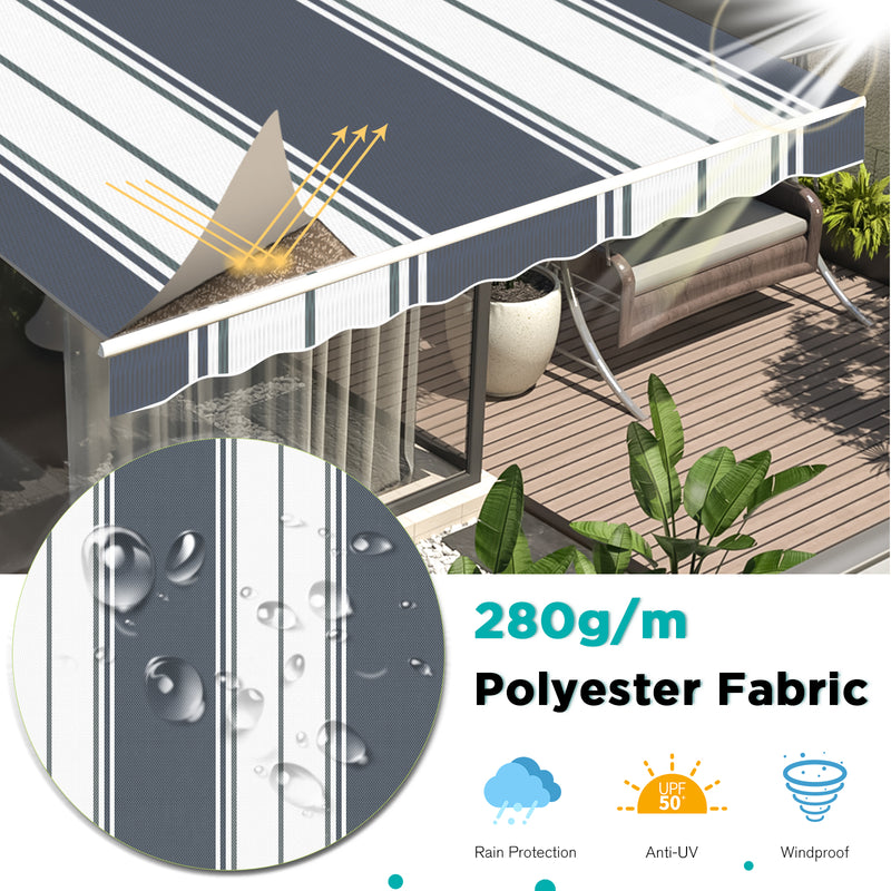 AECOJOY 13' x 10' Manual Retractable Patio Awning,Outdoor Awning Retractable Sunshade Shelter in Blue Stripes