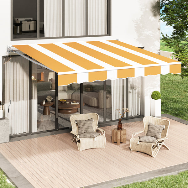 AECOJOY 13' x 10' Manual Retractable Patio Awning,Outdoor Awning Retractable Sunshade Shelter in Yellow Stripes