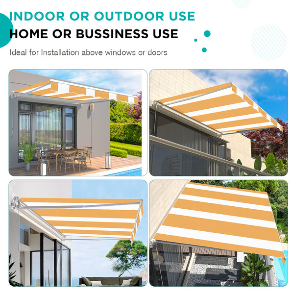 AECOJOY 13' x 10' Manual Retractable Patio Awning,Outdoor Awning Retractable Sunshade Shelter in Yellow Stripes