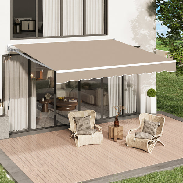 AECOJOY 14' x 10' Manual Retractable Patio Awning,Outdoor Awning Retractable Sunshade Shelter-Beige