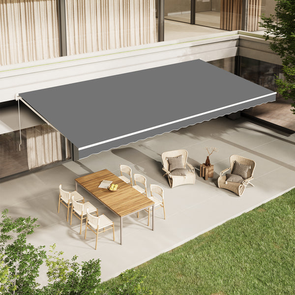 AECOJOY 14' x 10' Manual Retractable Patio Awning,Outdoor Awning Retractable Sunshade Shelter-Gray