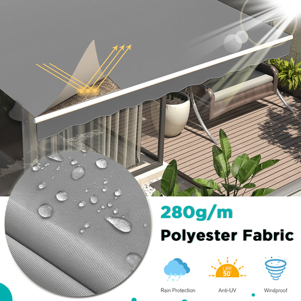 AECOJOY 14' x 10' Manual Retractable Patio Awning,Outdoor Awning Retractable Sunshade Shelter-Gray