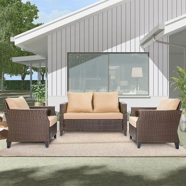 3 Pieces Outdoor Wicker Sectional Sofa Set