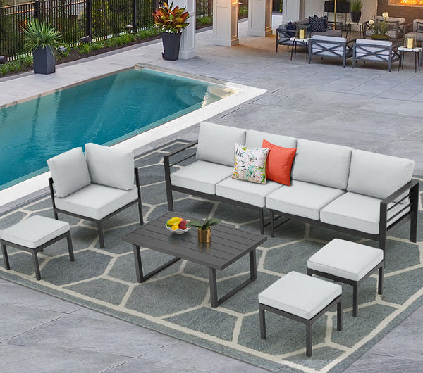 7 Pieces Patio Furniture Set with Aluminum Frame gray