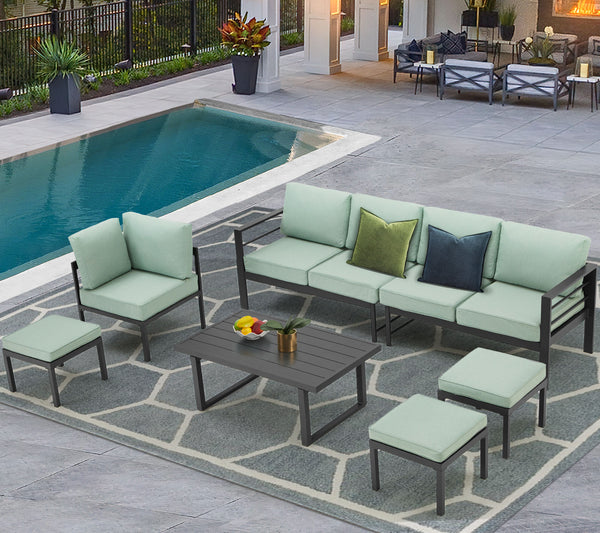 7 Pieces Patio Furniture Set with Aluminum Frame Green