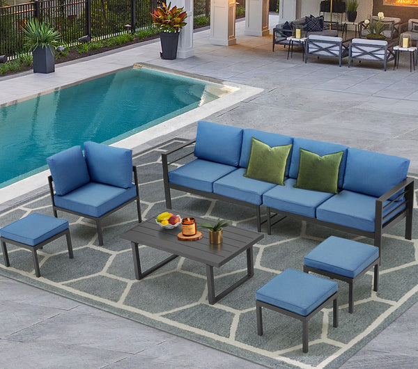7 Pieces Patio Furniture Set with Aluminum Frame Blue