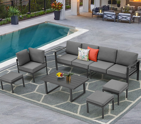 7 Pieces Patio Furniture Set with Aluminum Frame Black