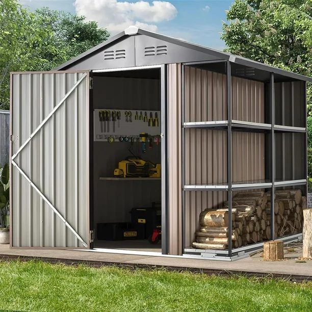 AECOJOY 6' x 6' Outdoor Storage Shed with Rack & Shelves