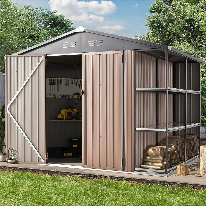 AECOJOY 6' x 8' Outdoor Storage Shed with Rack & Shelves