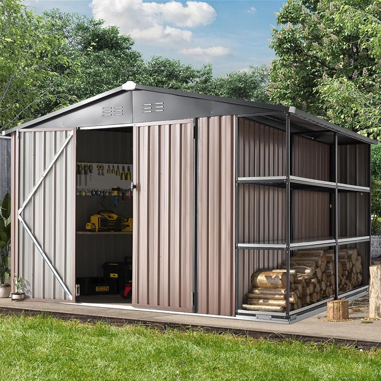 AECOJOY 8' x 10' Outdoor Storage Shed with Rack & Shelves