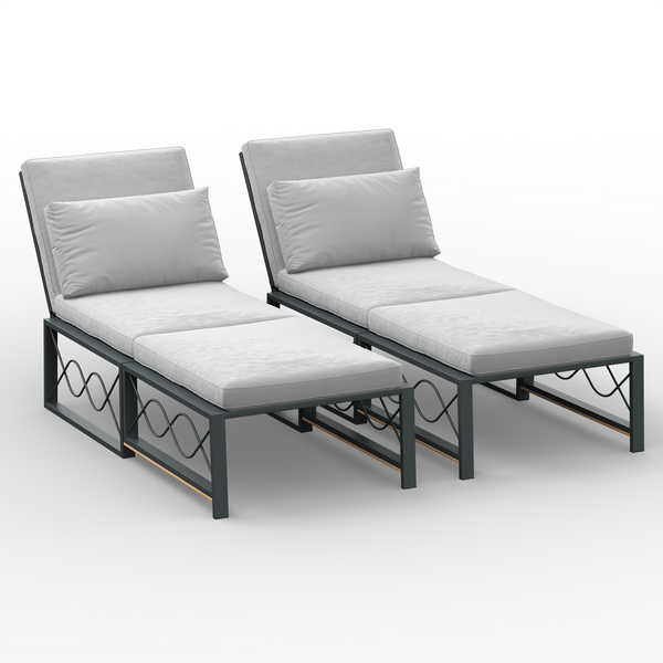 AECOJOY Patio Lounge Chair Set of 2,Outdoor Patio Chaise Lounge Chair Adjustable Folding Pool Lounger w/ Grey Cushion