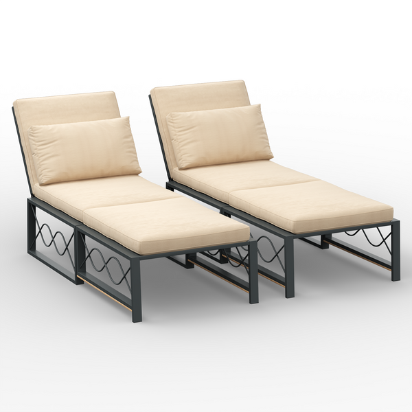 AECOJOY Patio Lounge Chair Set of 2,Outdoor Patio Chaise Lounge Chair Adjustable Folding Pool Lounger w/ Beige Cushion