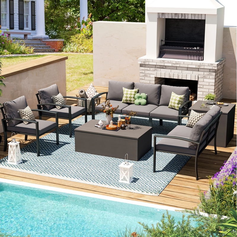 AECOJOY 7 Pieces Outdoor Furniture Sets Patio Sets Dark Grey