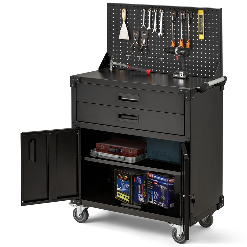 Metal Steel Mobile Tool Cart with Storage Drawer balck