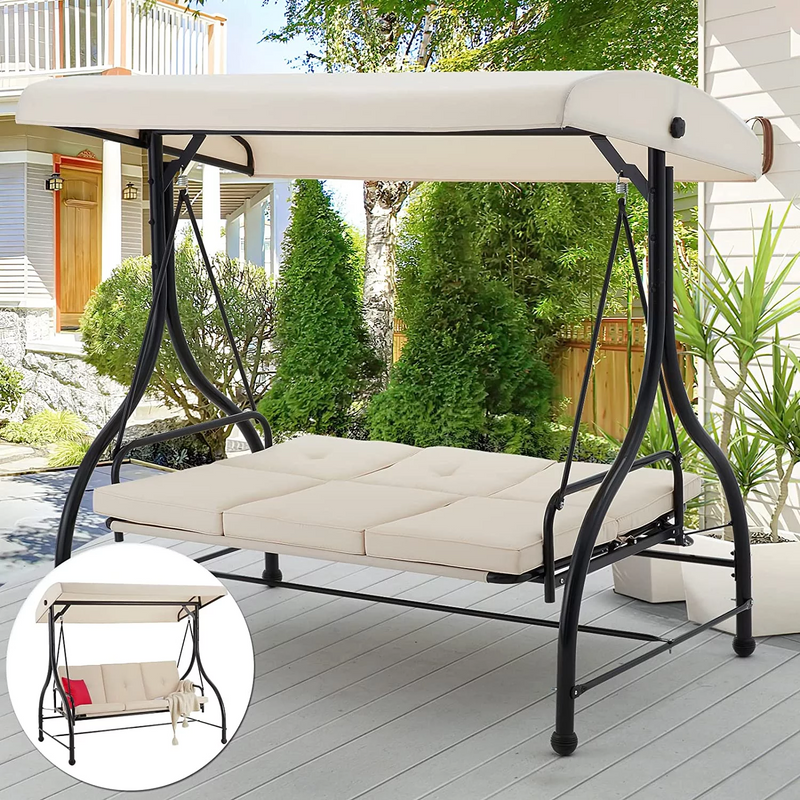 3 Person Canopy Steel Porch Swing