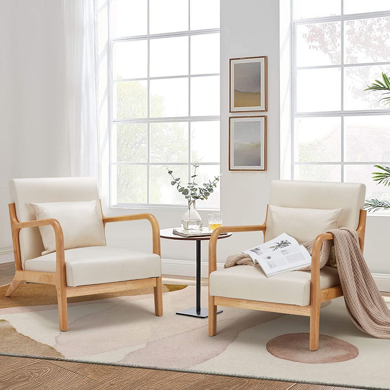 YODOLLA Fabric Accent Chair Set of 2 in Beige
