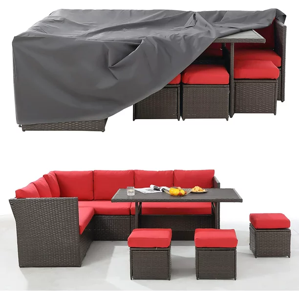 AECOJOY 7 Pcs Patio Conversation Set with Protection Cover in Red