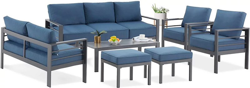7 Pieces Aluminum Outdoor Furniture Set in Blue